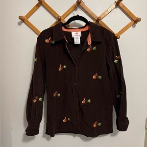 Vintage Quacker Factory Embroidered Corduroy Button Down Shirt / Women's Medium
